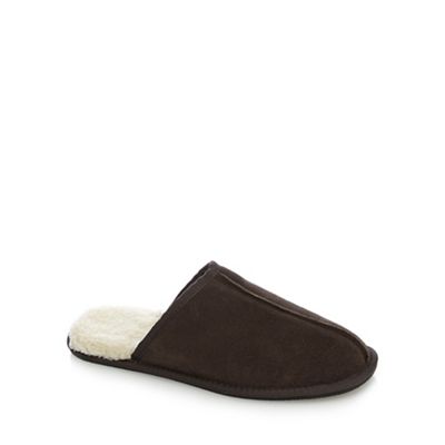 Brown fleece lined backless slippers